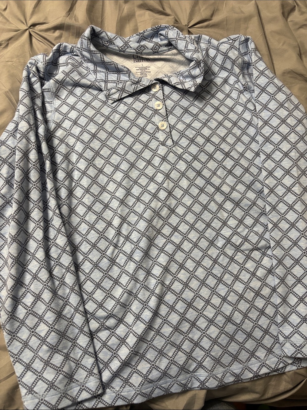 croft & barrow Light Blue Patterned Long Sleeve Polo
